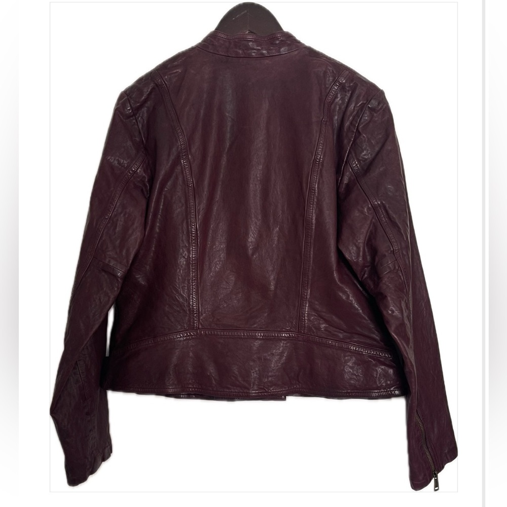 New Lauren Ralph Lauren Wine-Red Color Leather Moto Cafe  Racer Jacket Women’s - Picture 7 of 16